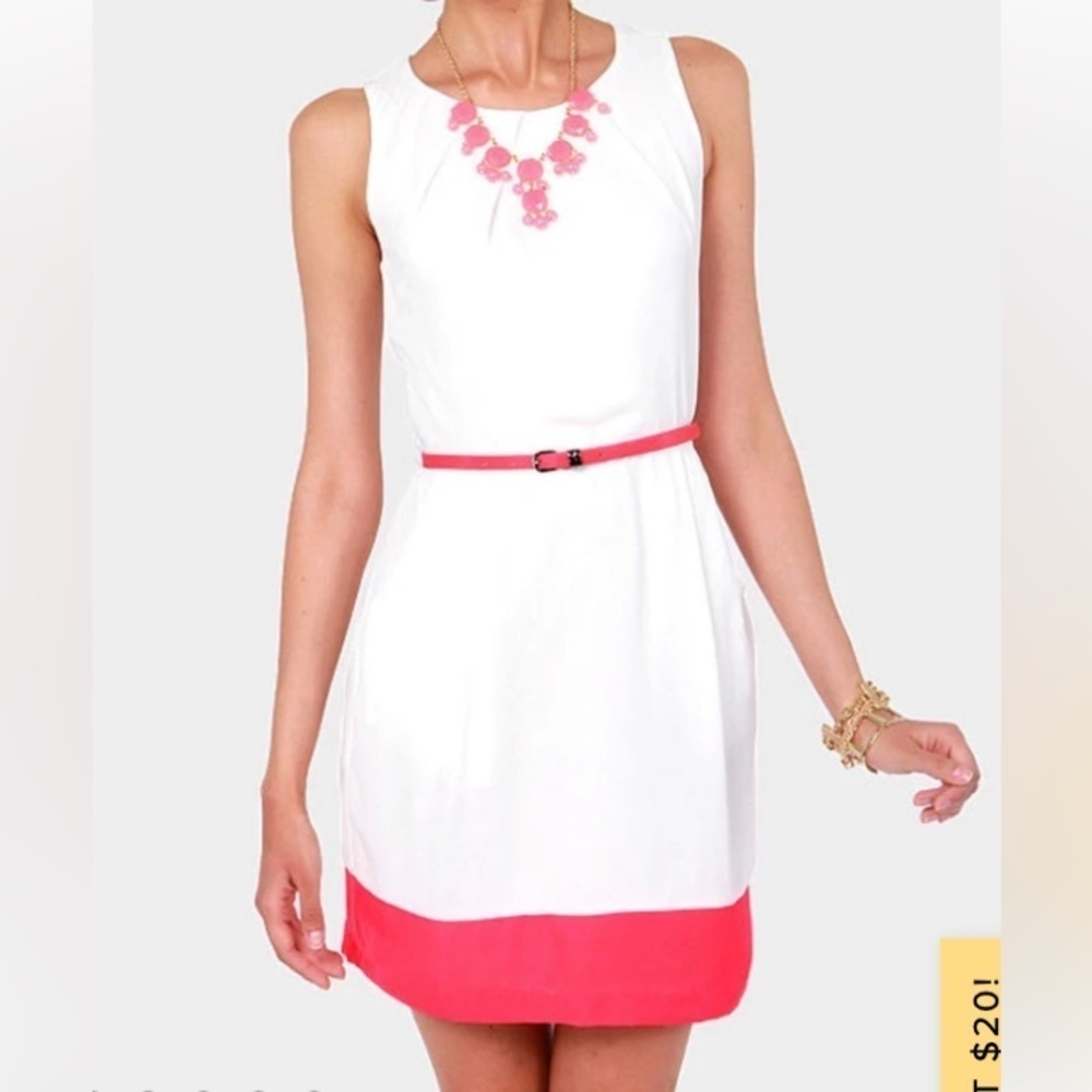 LuLu’s The Good Life Coral and White Color-block Sleeveless Dress, Barbiecore M